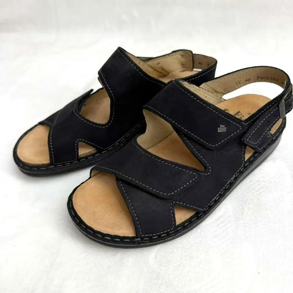 Finn Comfort Toro Soft Men's Sandal Black Nubuck Leather Sz 40 Made in Germany
